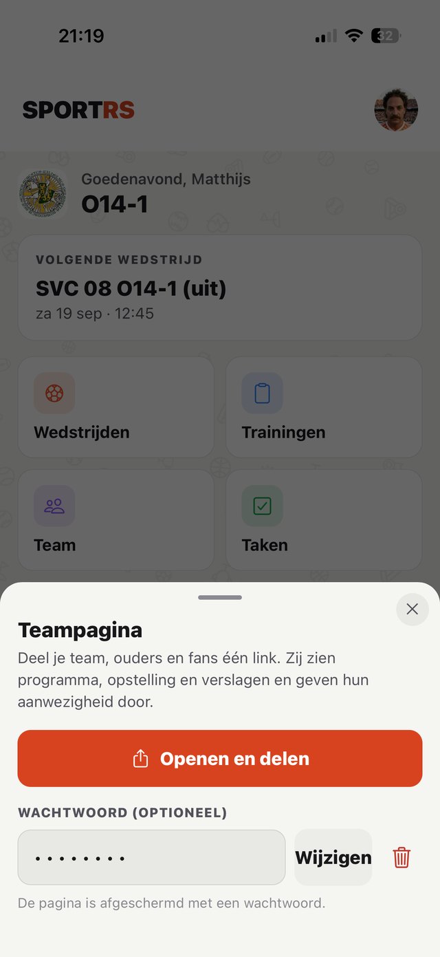 Teampagina delen met één link, eventueel met wachtwoord