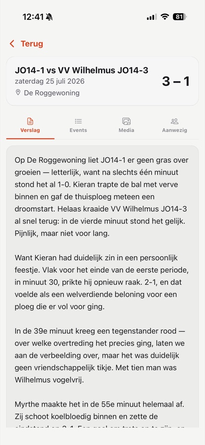AI-gegenereerd wedstrijdverslag